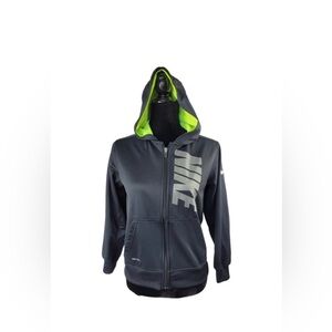 Nike Dri Fit Black Green Boy Hooded fleece lined full zip sweatshirt size M